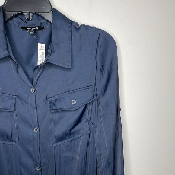 MADEWELL Midi Dress Women Medium Deep Indigo NEW Satin Utility NR775 *No Belt* - Picture 5 of 14